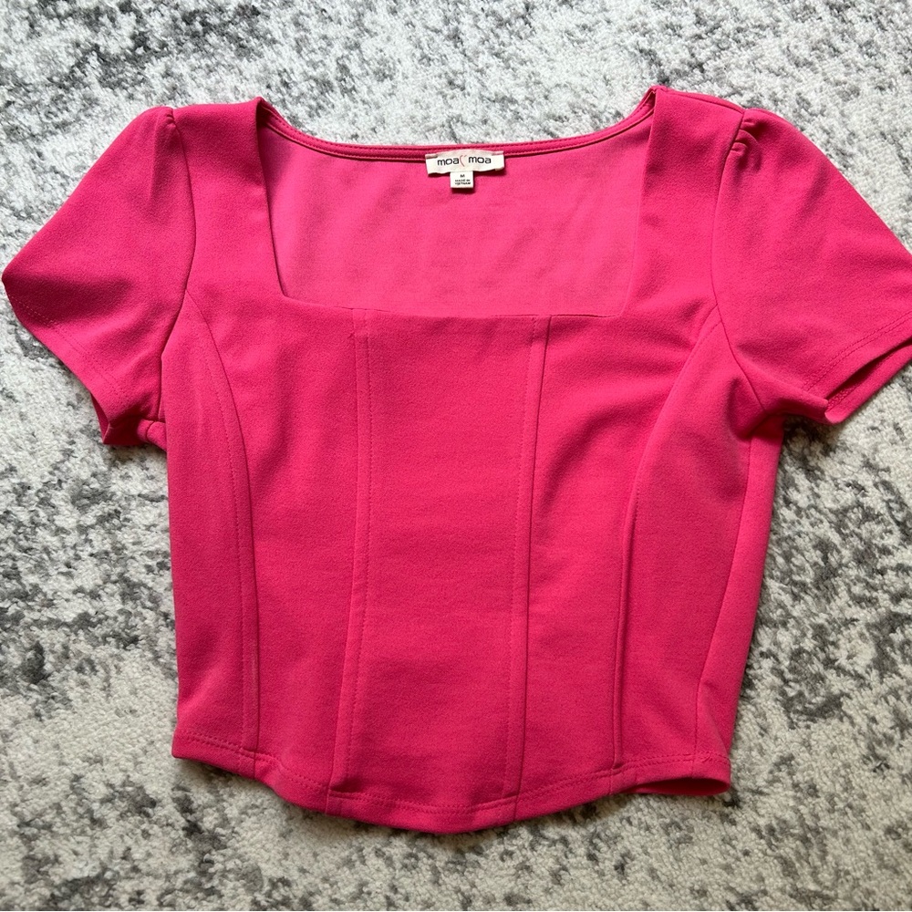 Moa Moa Pink Corset Cap Sleeve Top